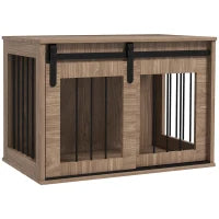 Gabbia cuccia per cane animali interni porta scorrevole, metallo effetto legno, 57H x 80L x 54P cm, Marrone