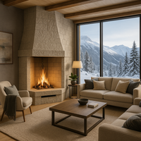 Camino a legna prefabbricato con focolare aperto refrattario rot80ref calore