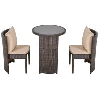 Set Tavolino Sedie da Esterno e Giardino in Rattan Marrone e Beige