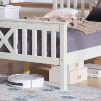 Letto Singolo in legno Massiccio, Design Minimalista con Spazio di Stoccaggio, senza Materasso, 208x96x82 cm, Bianco