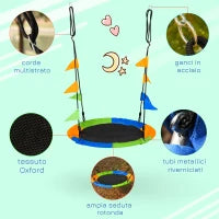 Altalena Rotonda a Nido per Bambini di +3 Anni per Giardino, Esterni, Interni, Cameretta, Multicolor Φ100x120-180Acm