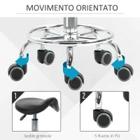 Sgabello Regolabile in Altezza con 5 Ruote e Seduta Ergonomica Imbottita in Gommapiuma, 36.2x37.5x51-66 cm, Nero