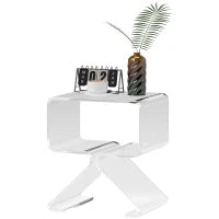 Tavolino Basso Geometrico a 2 Livelli  in Acrilico con Gambe Triangolari, 40x30x45 cm, Trasparente