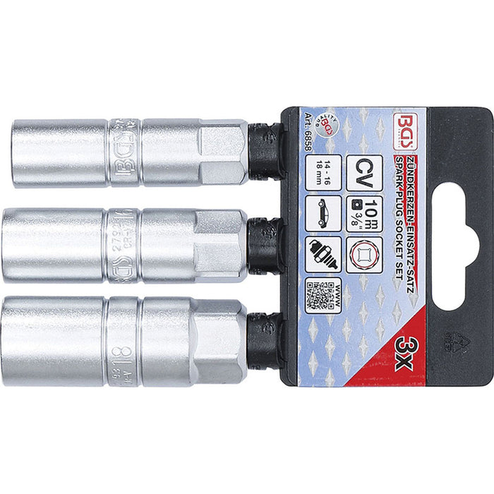 BUSSOLE PER CANDELE POLIGONALI SET 3 PZ ATTACCO 3/8”  14 - 16 - 18 mm BGS6858