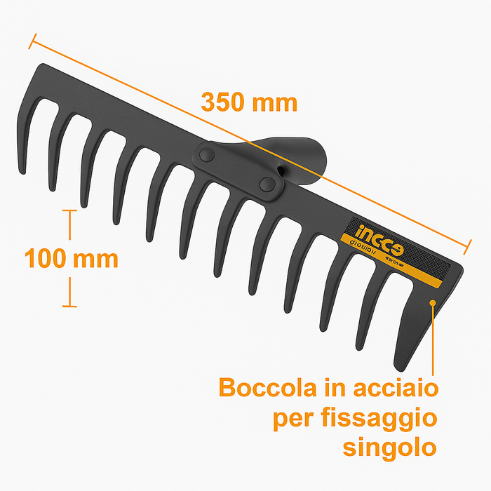 Rastrello acciaio 14 denti senza manico pulizia giardinaggio ingco