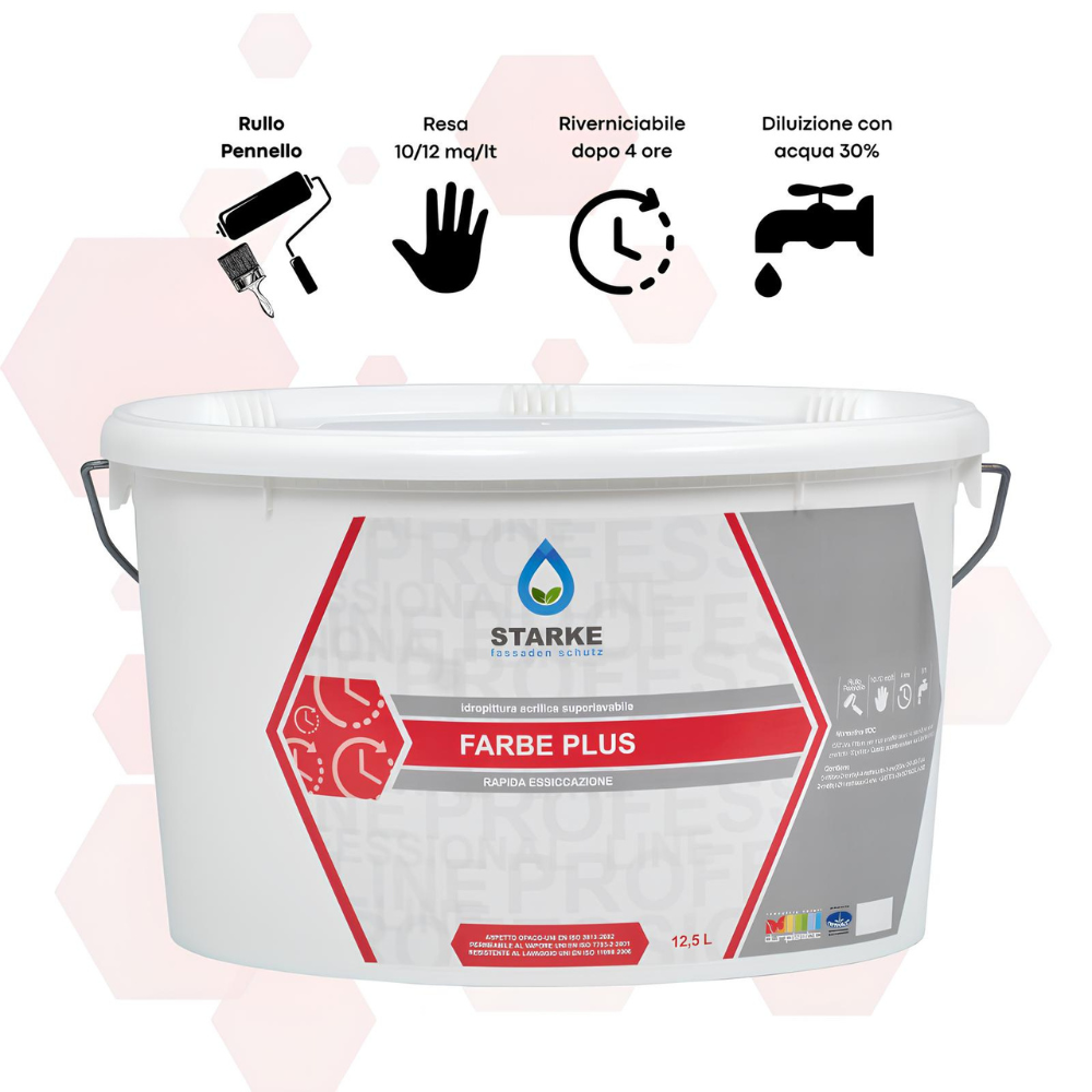 Farbe plus pittura murale acrilica superlavabile eccellente copertura opacità *** formato 12.5 lt, confezione 1