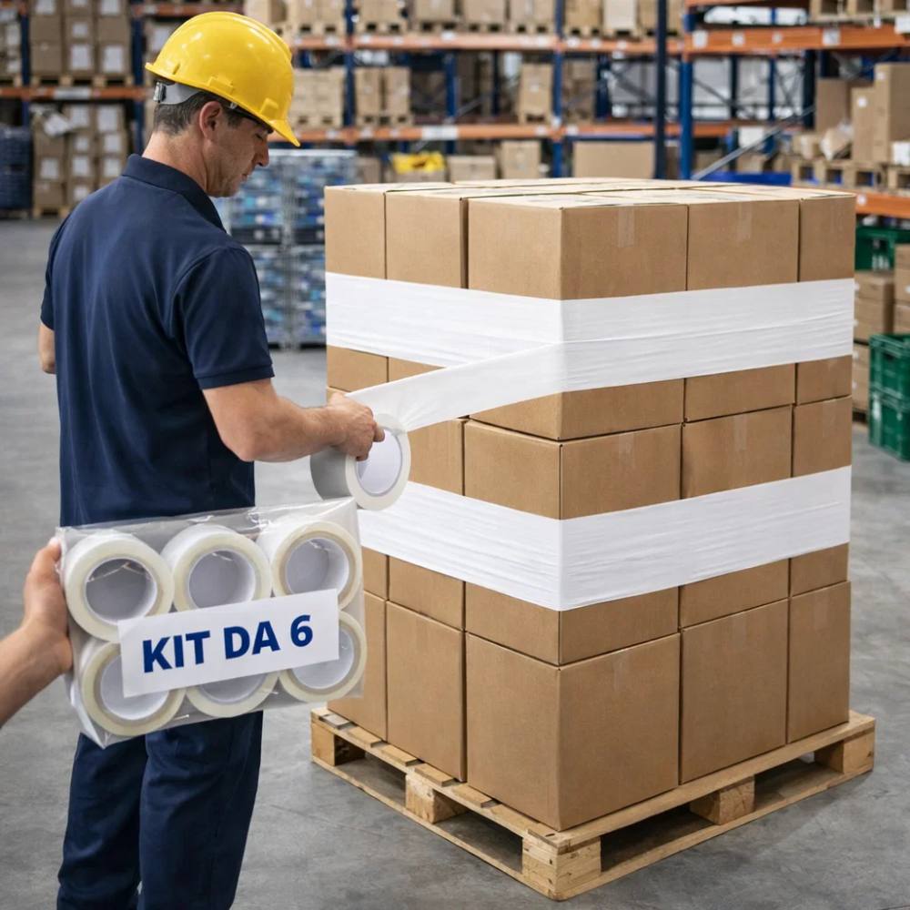 Kit 6 nastro adesivo silenzioso bianco 50x132m per imballaggi continui