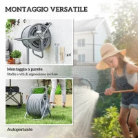 Avvolgitubo da Giardino a Parete e Autoportante per 40m di Tubo con Manovella, Grigio