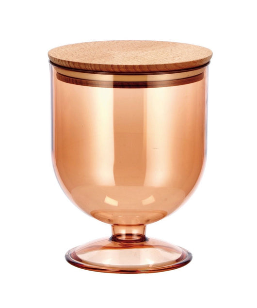 BICCHIERE BARATTOLO IN PLASTICA CON COPERCHIO IN LEGNO Arancio