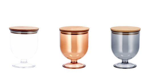 BICCHIERE BARATTOLO IN PLASTICA CON COPERCHIO IN LEGNO Arancio