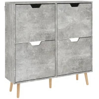 Mobile Scarpiera con 4 Cassetti Ribaltabili a 2 Livelli per 16 Paia, in Legno, 95x26x95 cm, Grigio
