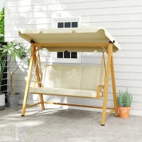 Dondolo da Giardino 3 Posti con Tettuccio Regolabile e Cuscini, 195x120x170 cm, Beige