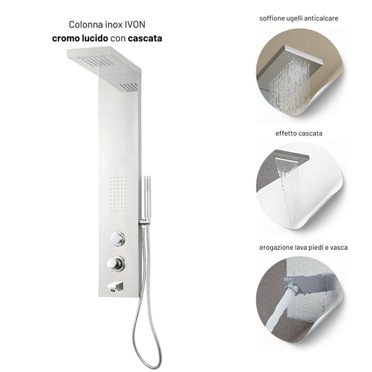 Colonna doccia ivon cascata bocca di erogazione per vasca e idro lombare *** finitura- cromo lucido, confezione 1