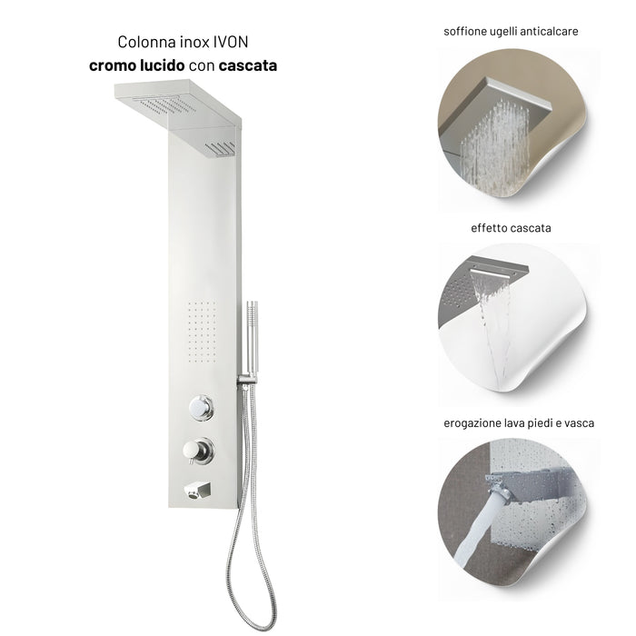 Colonna doccia ivon cascata bocca di erogazione per vasca e idro lombare *** finitura- cromo lucido, confezione 1