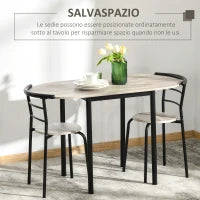 Set da Pranzo 3 Pezzi con 2 Sedie e 1 Tavolo da Pranzo Ovale in MDF e Acciaio per Spazi Limitati
