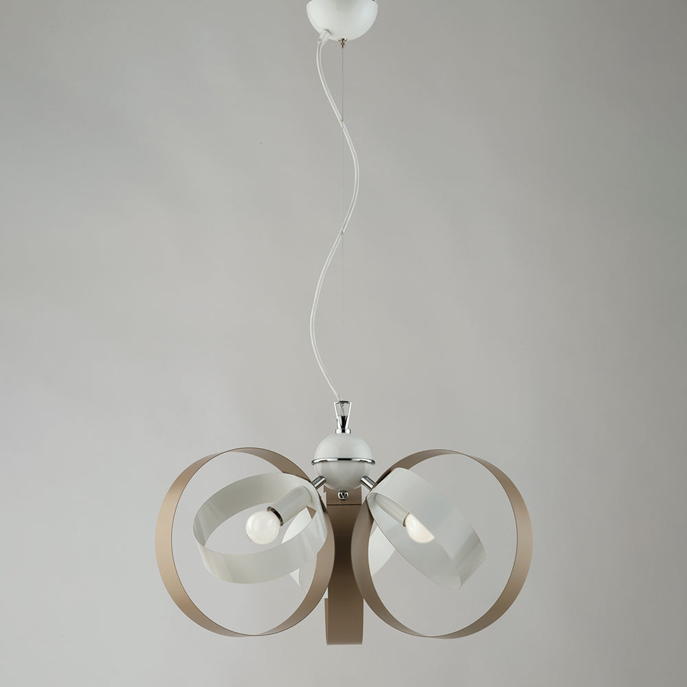 Lampadario Moderno 3 Luci Cerchi Ferro Bianco E Tortora Serie Bolla