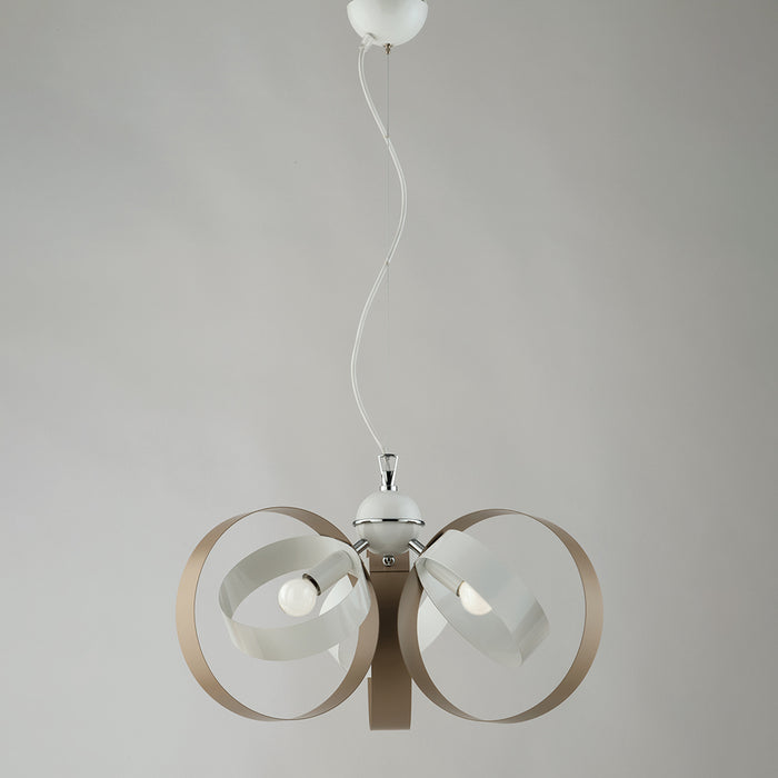 Lampadario Moderno 3 Luci Cerchi Ferro Bianco E Tortora Serie Bolla