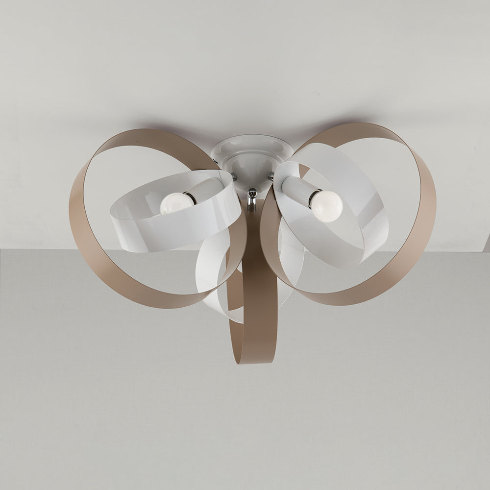 Plafoniera Moderno 3 Luci Cerchi Ferro Bianco E Tortora Serie Bolla