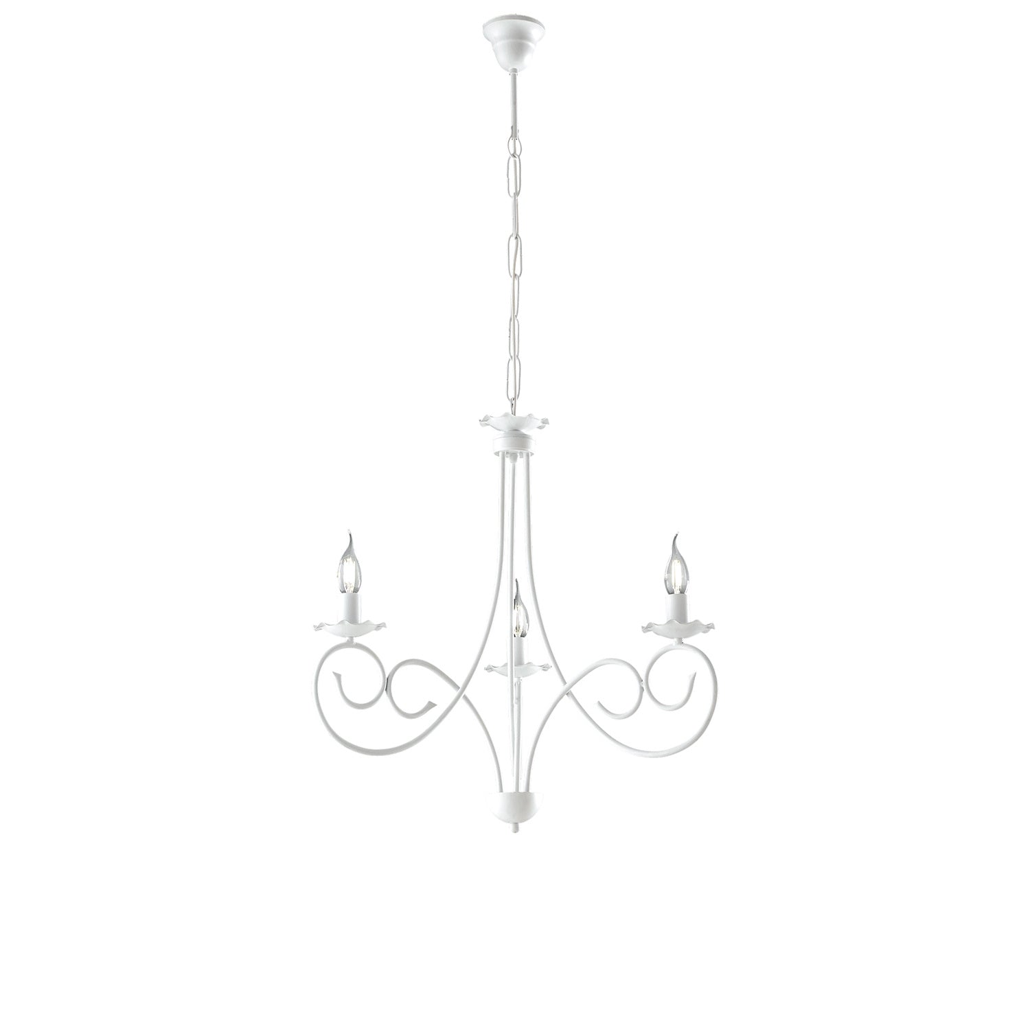 Lampadario Provenzale Candelabro Alma 3 Luci Ferro Battuto Bianco Shabby