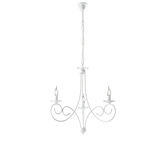 Lampadario Provenzale Candelabro Alma 3 Luci Ferro Battuto Bianco Shabby