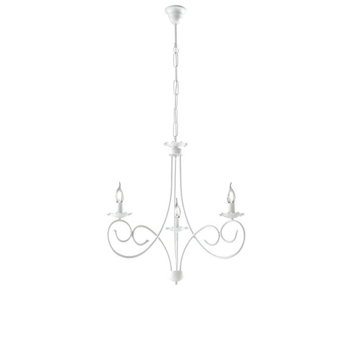 Lampadario Provenzale Candelabro Alma 3 Luci Ferro Battuto Bianco Shabby