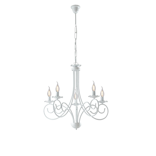 Lampadario Provenzale Candelabro Alma 5 Luci Ferro Battuto Bianco Shabby