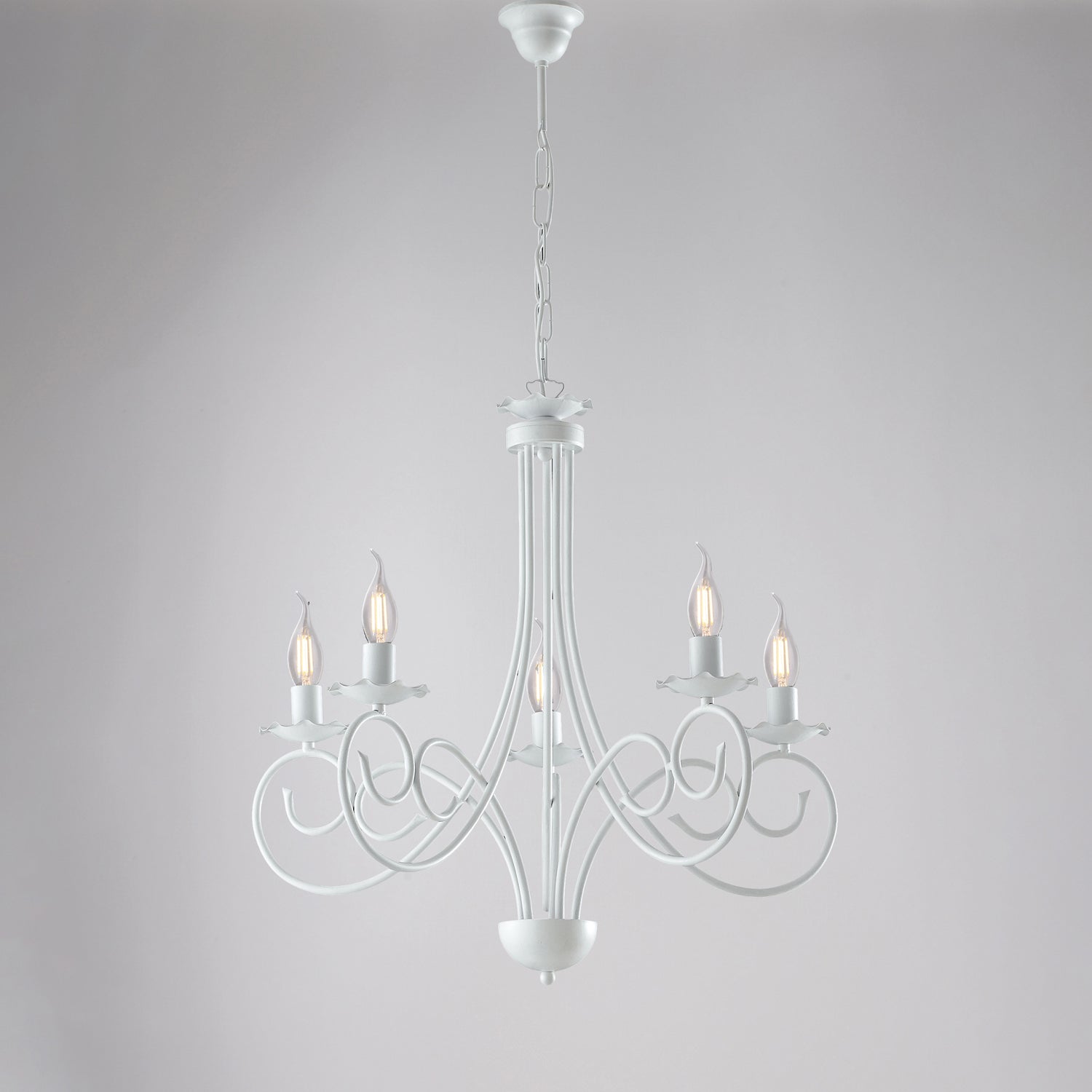 Lampadario Provenzale Candelabro Alma 5 Luci Ferro Battuto Bianco Shabby