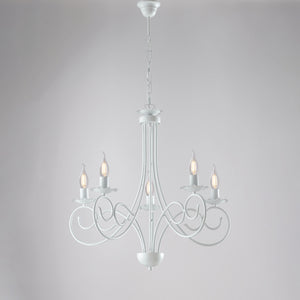 Lampadario Provenzale Candelabro Alma 5 Luci Ferro Battuto Bianco Shabby