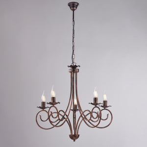 Lampadario Provenzale Candelabro Alma 5 Luci Ferro Battuto Nero E Rame