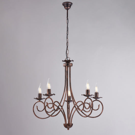 Lampadario Provenzale Candelabro Alma 5 Luci Ferro Battuto Nero E Rame