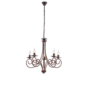 Lampadario Provenzale Candelabro Alma 5 Luci Ferro Battuto Nero E Rame