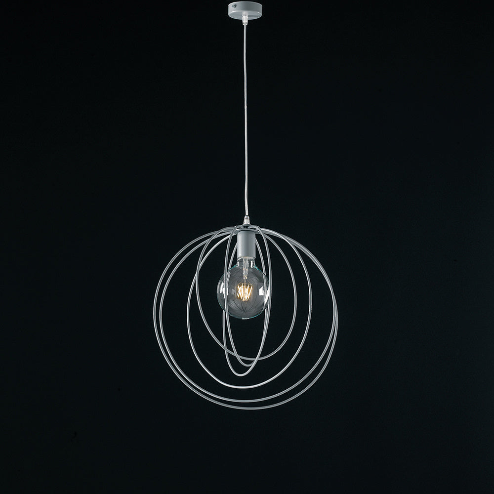 Sospensione Minimal 1 Luce Cerchi Ferro Laccato Grigio Serie Round
