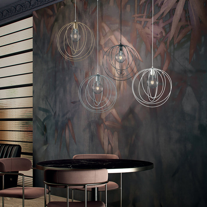 Sospensione Minimal 1 Luce Cerchi Ferro Laccato Tortora Serie Round