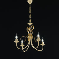 Lampadario Classico 4 Luci Ferro Battuto Avorio E Oro Serie Bandolo