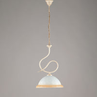 Sospensione Rustica 1 Luce Ferro Battuto Avorio e Vetro Serie Miranda