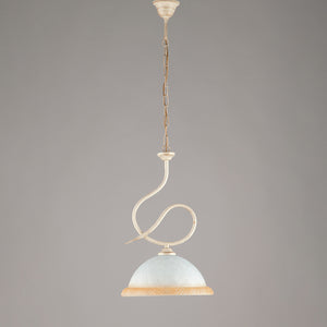 Sospensione Rustica 1 Luce Ferro Battuto Avorio e Vetro Serie Miranda