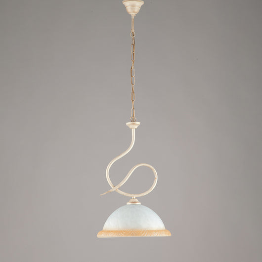 Sospensione Rustica 1 Luce Ferro Battuto Avorio e Vetro Serie Miranda