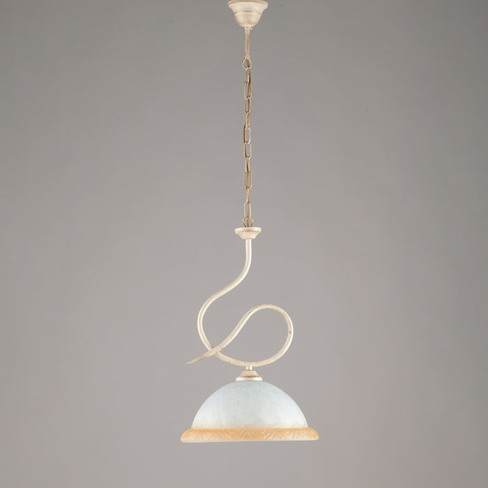 Sospensione Rustica 1 Luce Ferro Battuto Avorio e Vetro Serie Miranda