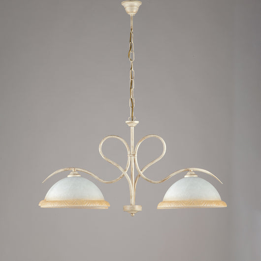 Bilanciere Rustico 2 Luci Ferro Battuto Avorio e Vetro Serie Miranda