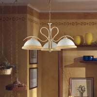 Lampadario Rustico 3 Luci Ferro Battuto Avorio e Vetro Serie Miranda