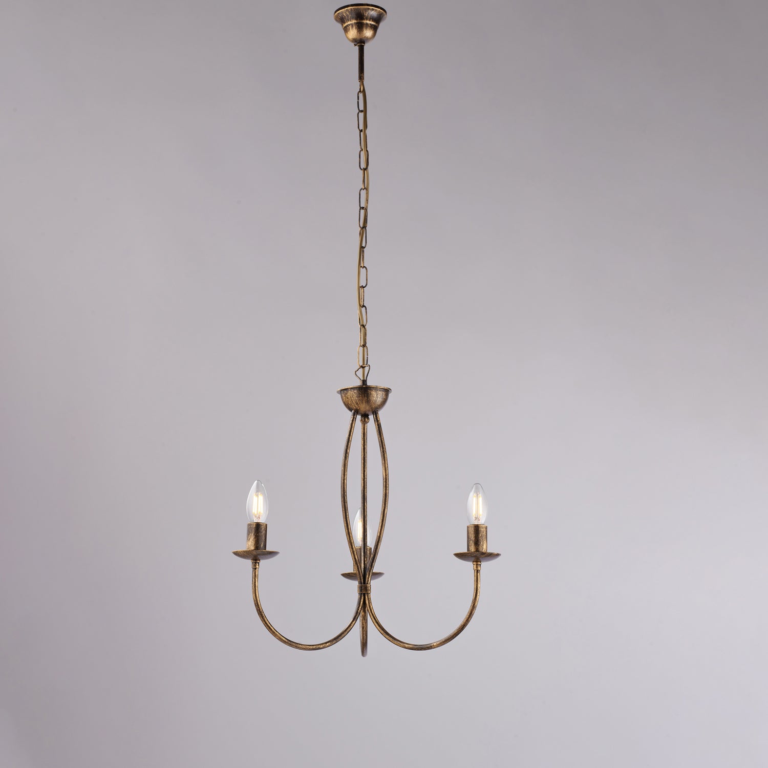 Botte - Lampadario in ferro laccato marrone con decoraz. oro antico 3 luci 110 - Ø45 - BL147-3-BR