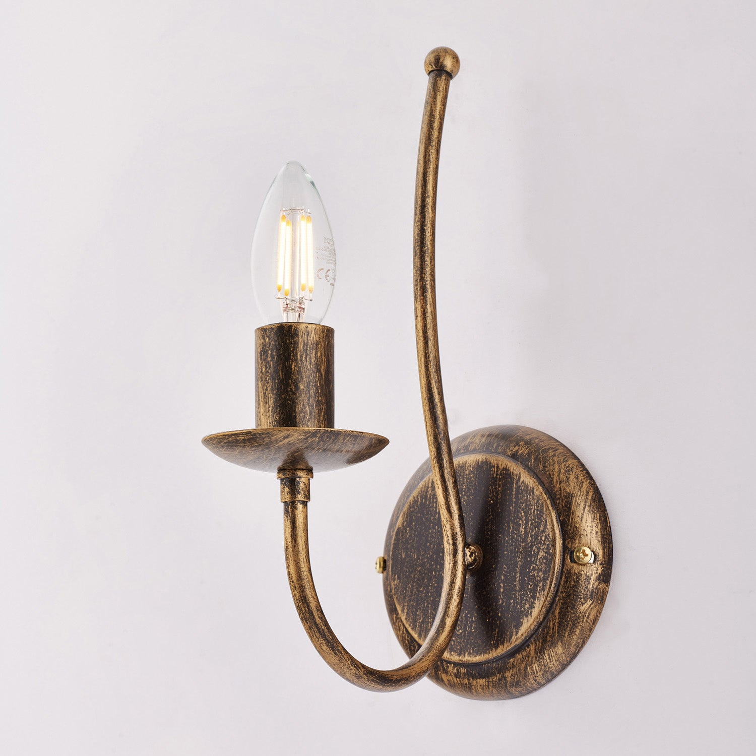 Applique Rustico Botte 1 Luce In Ferro Battuto Marrone E Oro