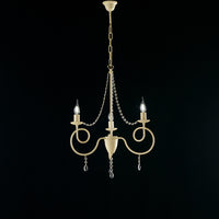 Lampadario Classico 3 Luci Ferro Decapé Avorio e Cristalli Serie Elegant