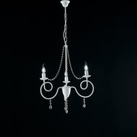 Lampadario Classico 3 Luci Ferro Bianco Shabby e Cristalli Serie Elegant