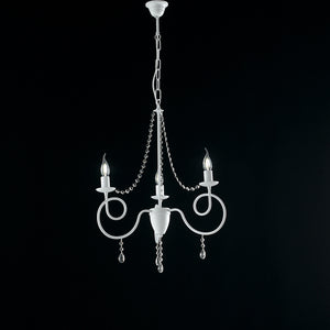 Lampadario Classico 3 Luci Ferro Bianco Shabby e Cristalli Serie Elegant