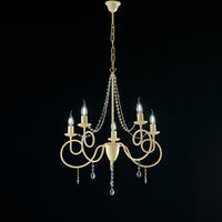 Lampadario Classico 5 Luci Ferro Decapé Avorio E Cristalli Serie Elegant
