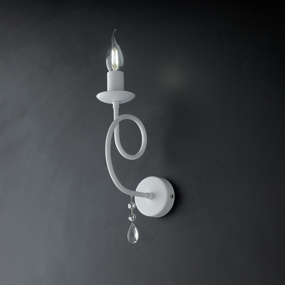 Applique Classico 1 Luce Ferro Bianco Shabby E Cristalli Serie Elegant