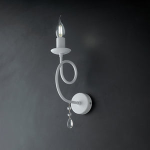 Applique Classico 1 Luce Ferro Bianco Shabby E Cristalli Serie Elegant