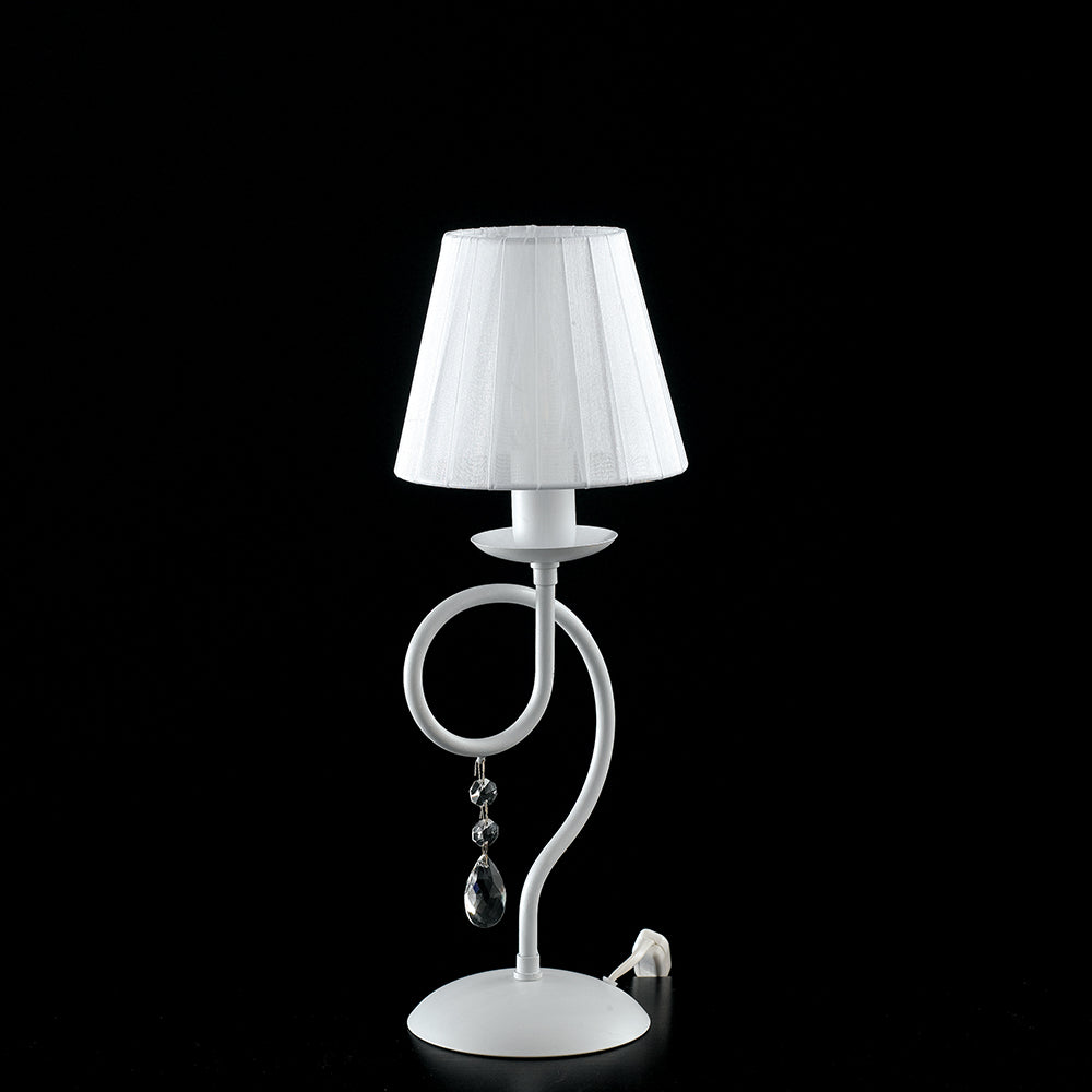 Lumetto Classico 3 Luci Ferro Bianco E Cristalli Con Paralumi Serie Elegant