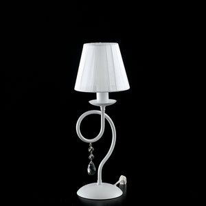 Lumetto Classico 3 Luci Ferro Bianco E Cristalli Con Paralumi Serie Elegant